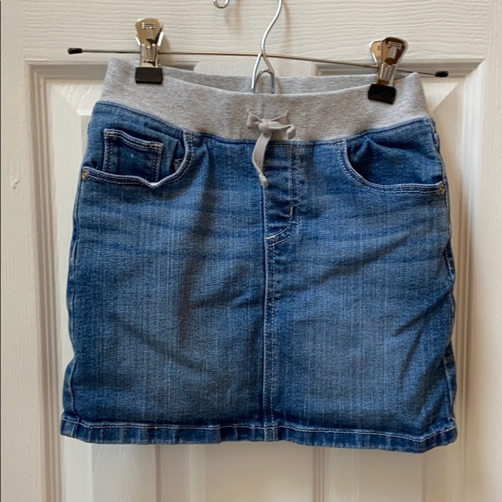 Girls denim skirt with contrasting knit waistband